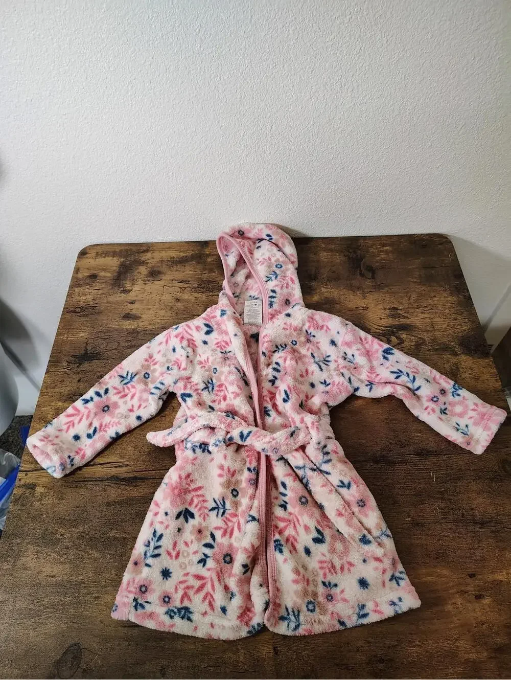 Tahari 24 Mo Baby Girl Todler Pink Floral Bath Robe Hooded Tie String
